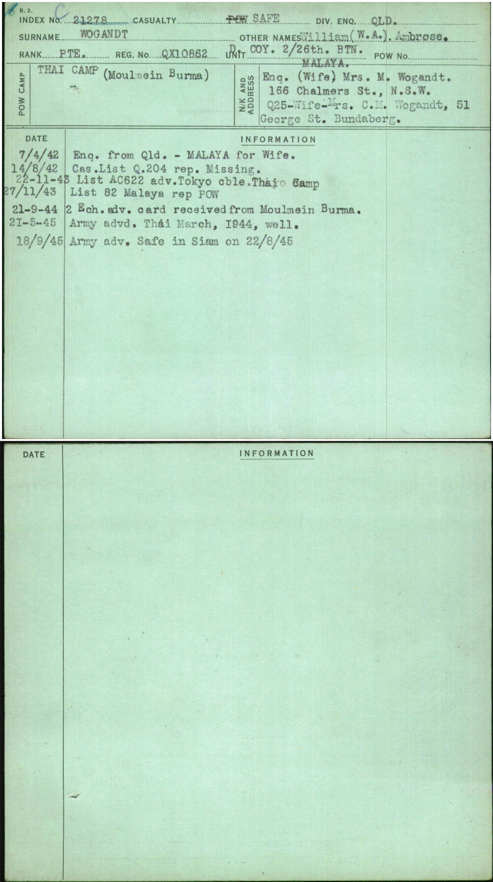 Wogandt, William (W A) Ambrose, QX10862