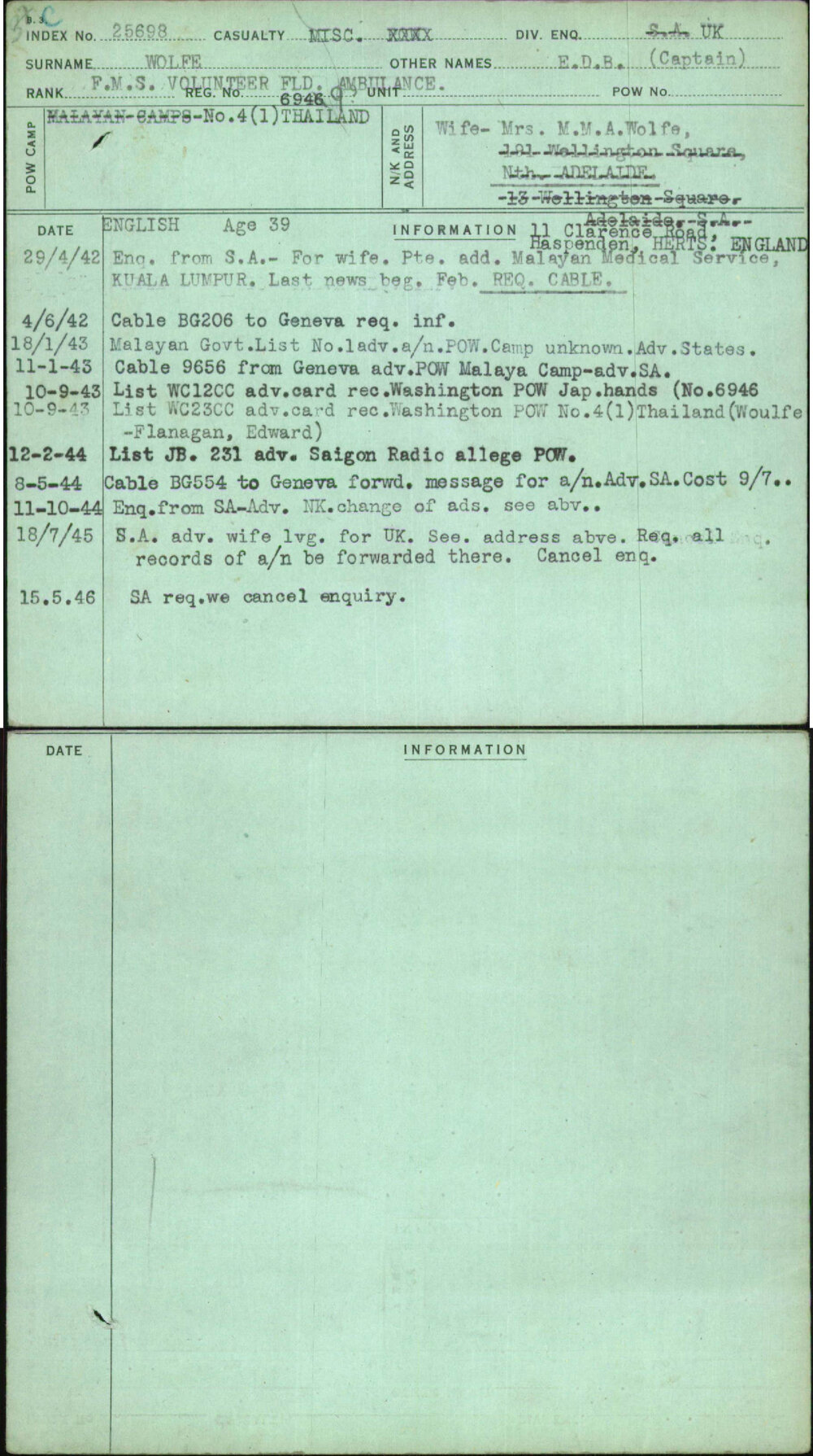 Wolfe, E D B (Captain), 6946