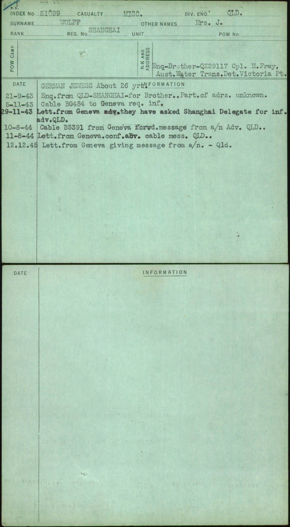 Wolff, Mrs J, Shanghai