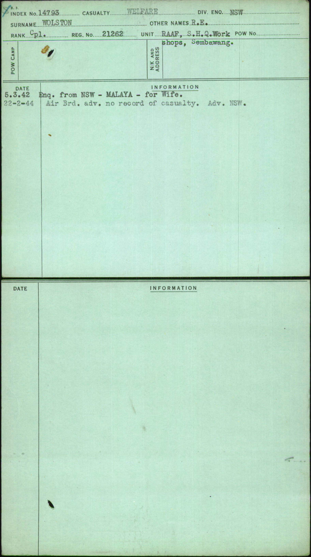Wolston, R E, 21262