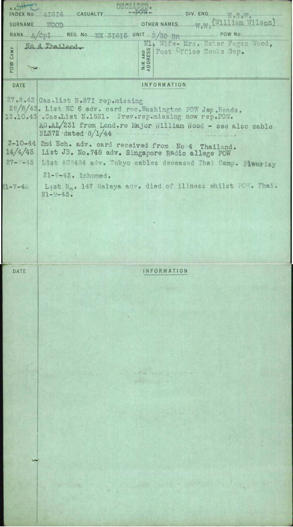 Wood, W W (William Wilson), NX31615