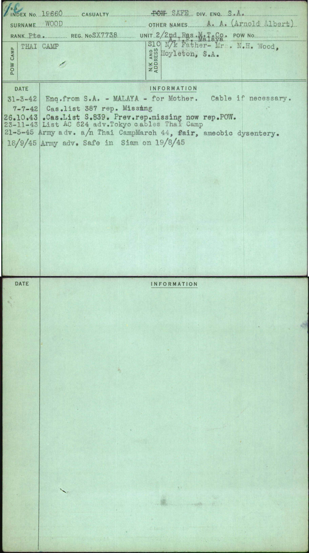 Wood, A A (Arnold Albert), SX7738