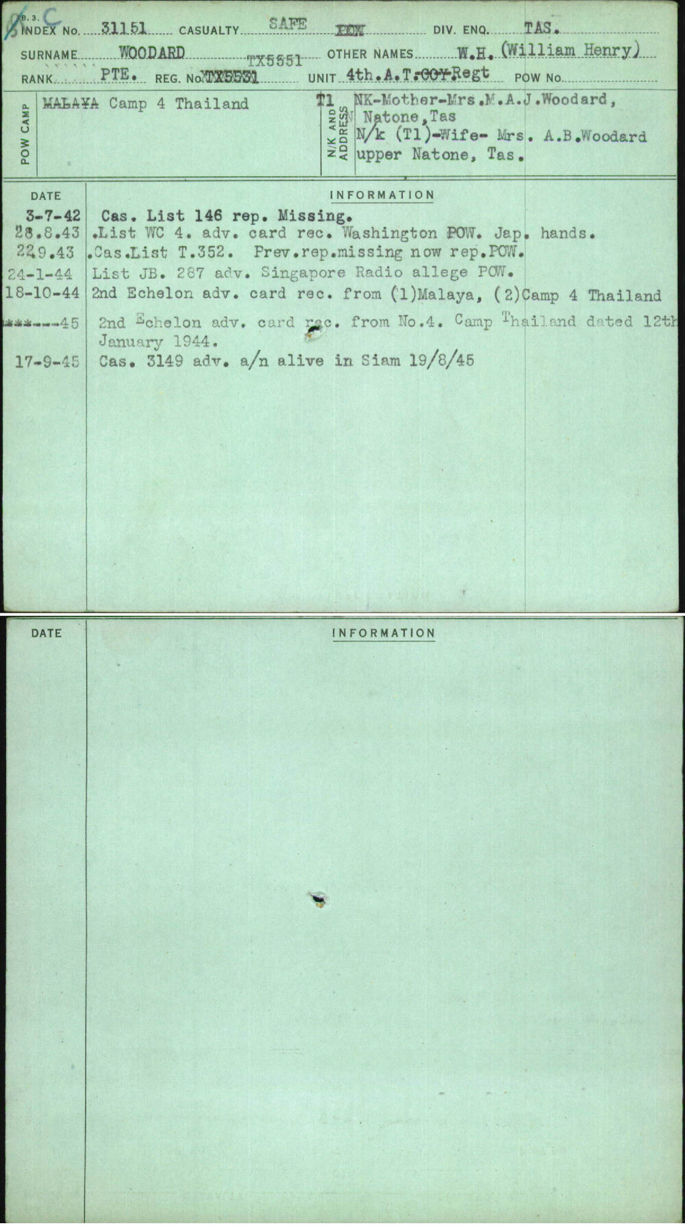 Woodard, W H (William Henry), TX5551