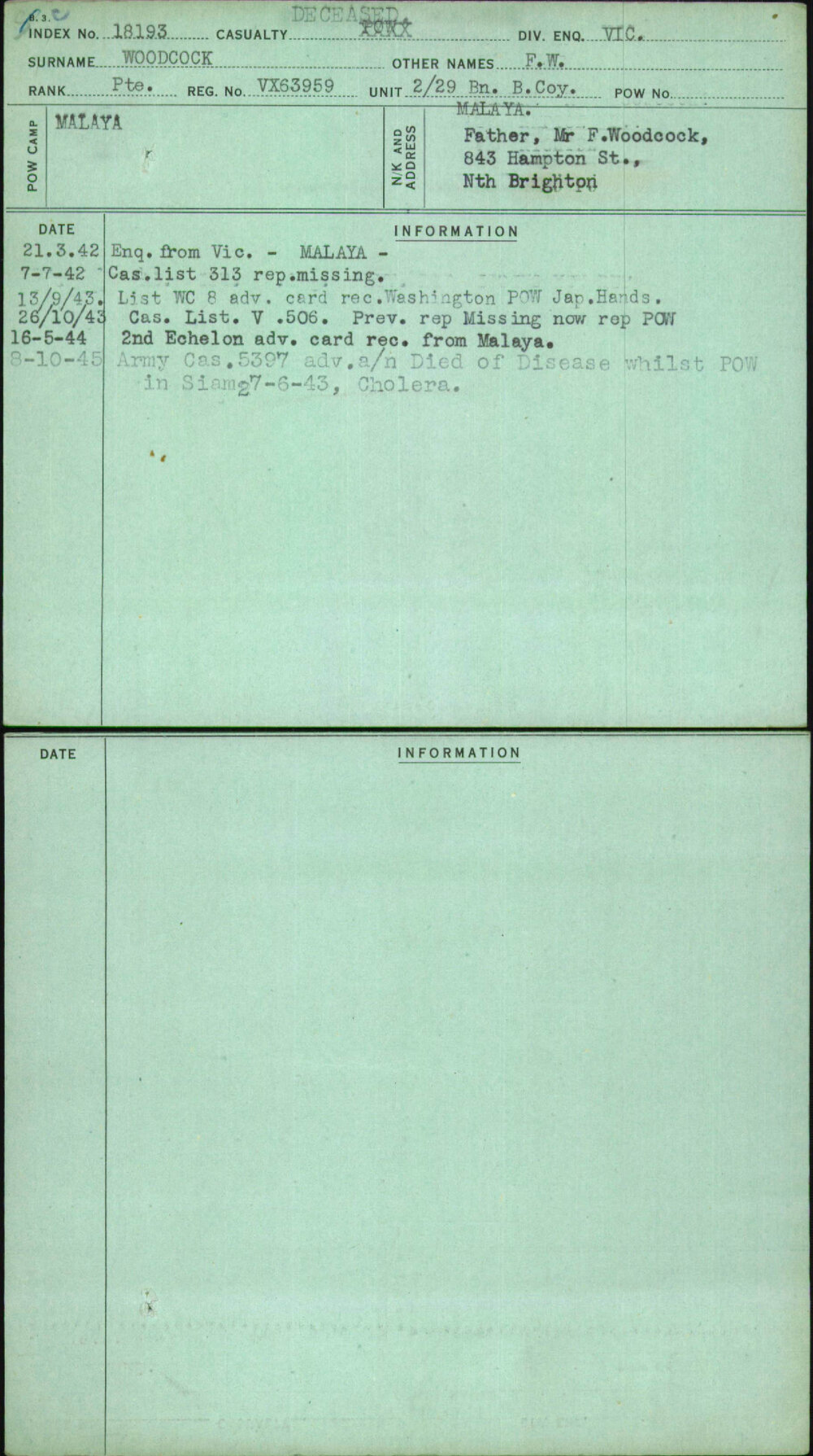 Woodcock, F W, VX63959