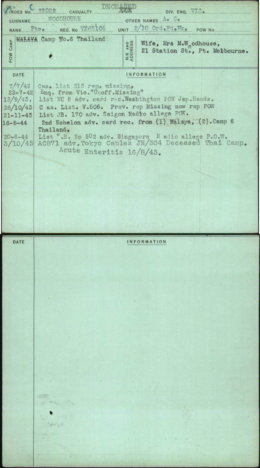 Woodhouse, A C, VX62108