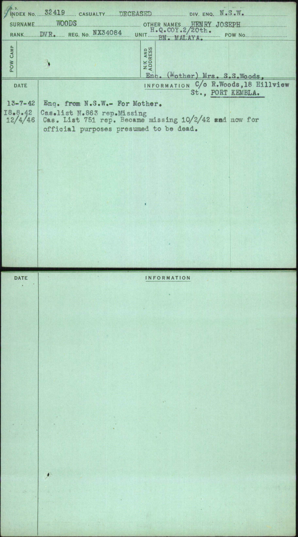 Woods, Henry Joseph, NX34084