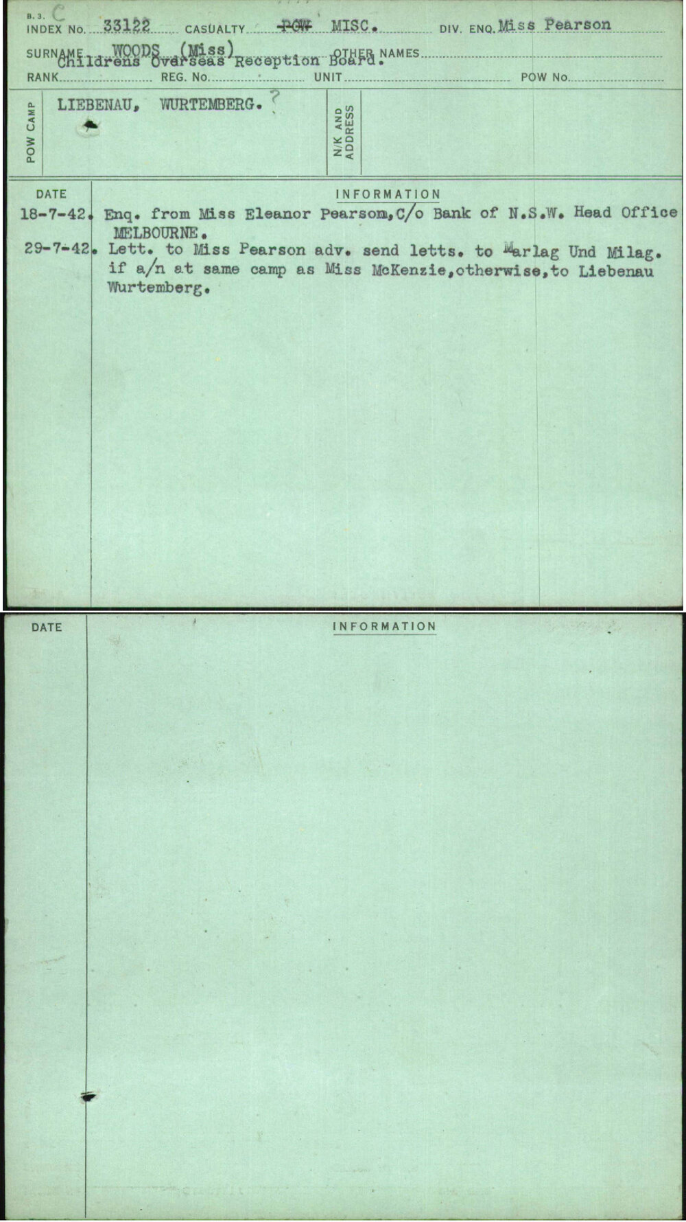 Woods (Miss), [No Given Name], [No Service Number]