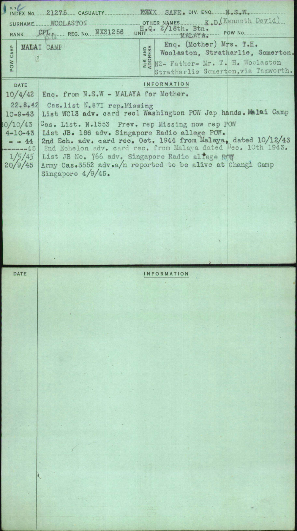 Woolaston, K D (Kenneth David), NX31256