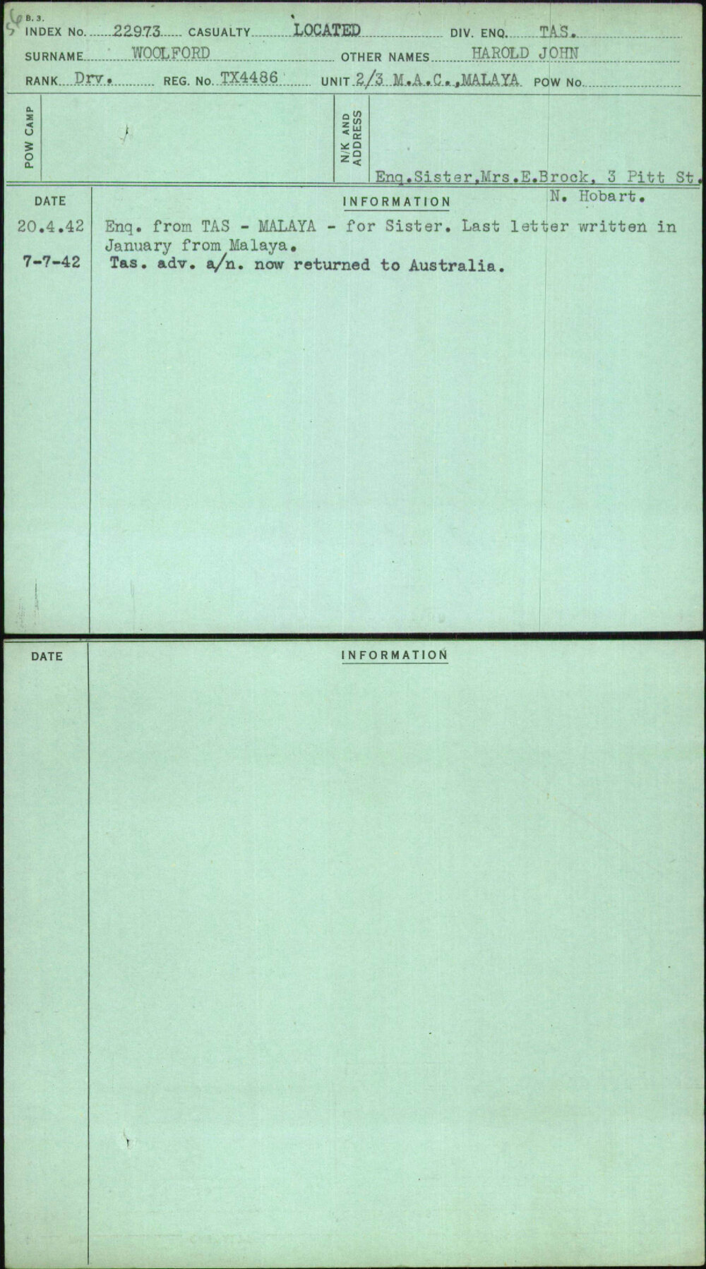 Woolford, Harold John, TX4486