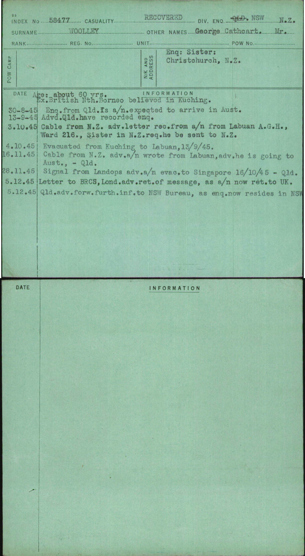 Woolley, George Cathcart Mr, [No Service Number]