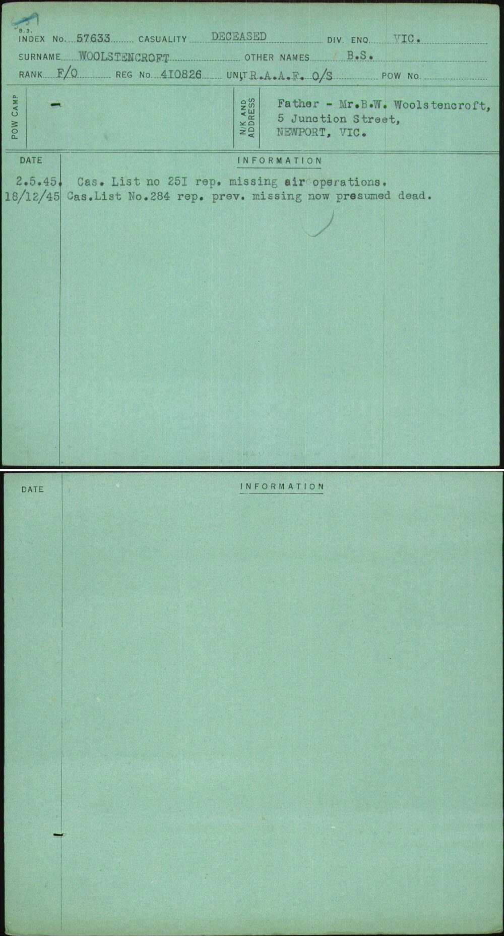 Woolstencroft, B S, 410826