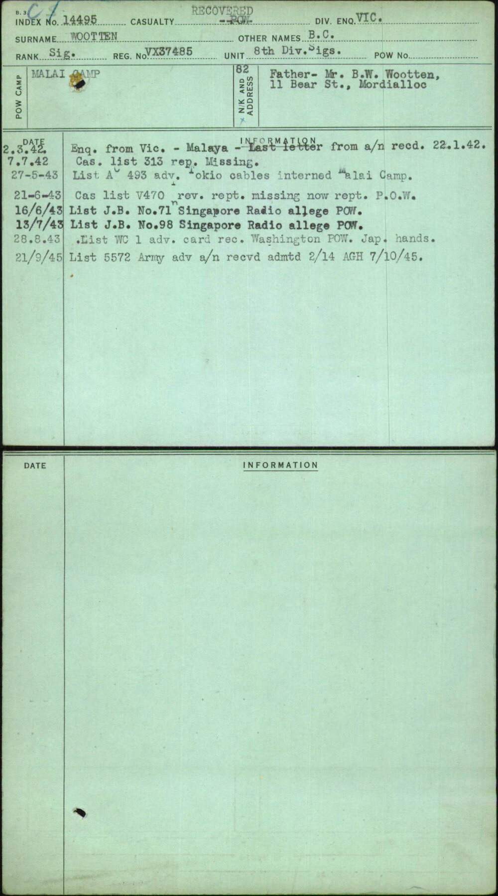 Wootten, B C, VX37485