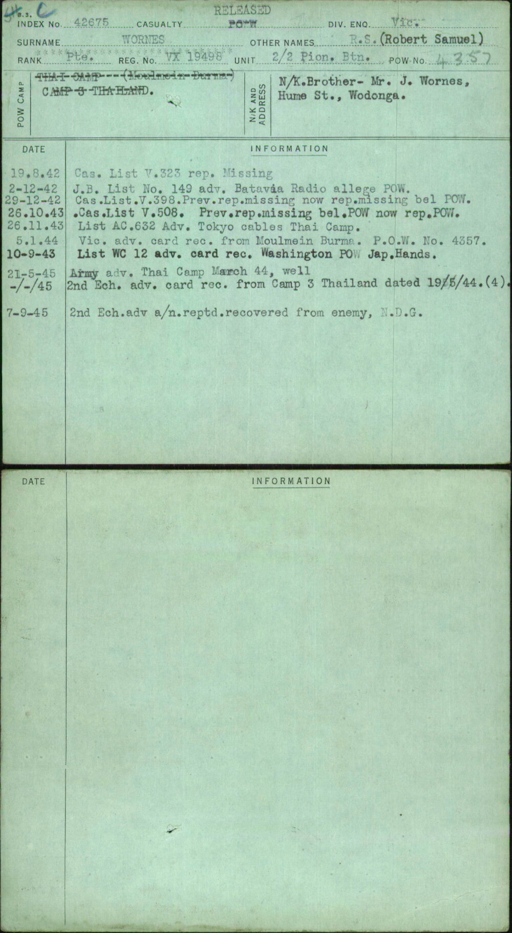 Wornes, R S (Robert Samuel), VX19498
