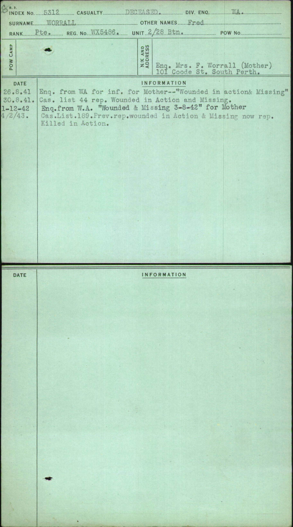 Worrall, Fred, WX5486