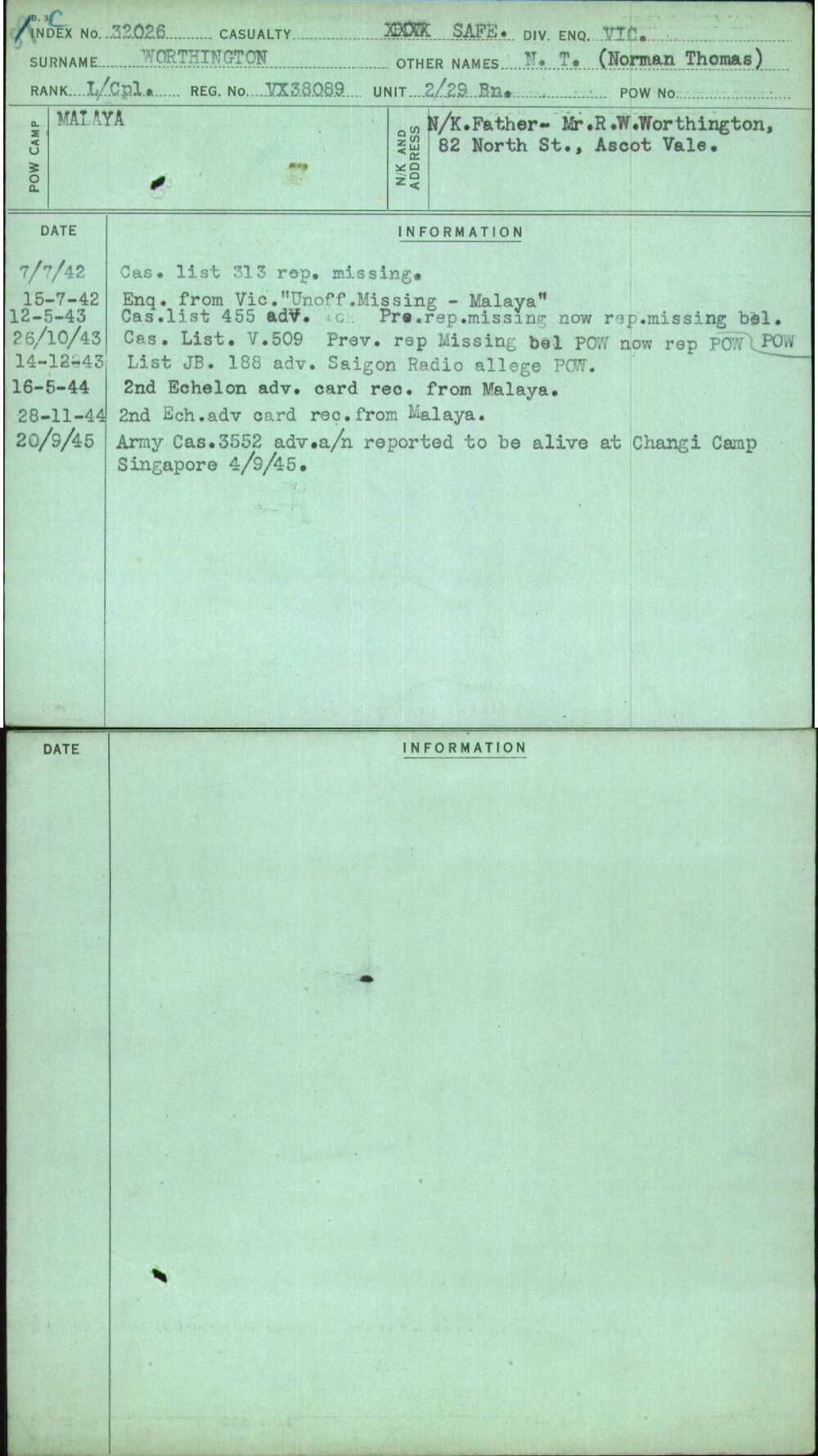 Worthington, N T (Norman Thomas), VX38089