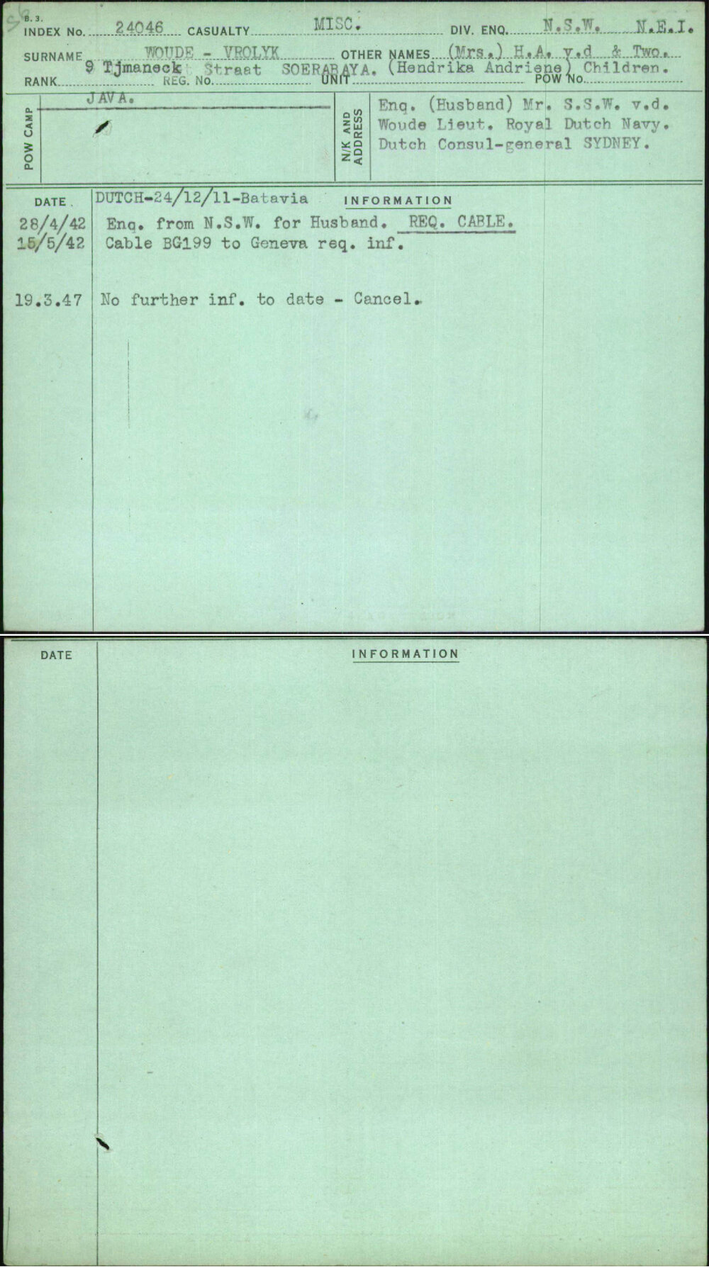 Woude-Vrolyk, (Mrs) H A V D &amp; Two (Hendrika Andriene) Children, [No Service Number]