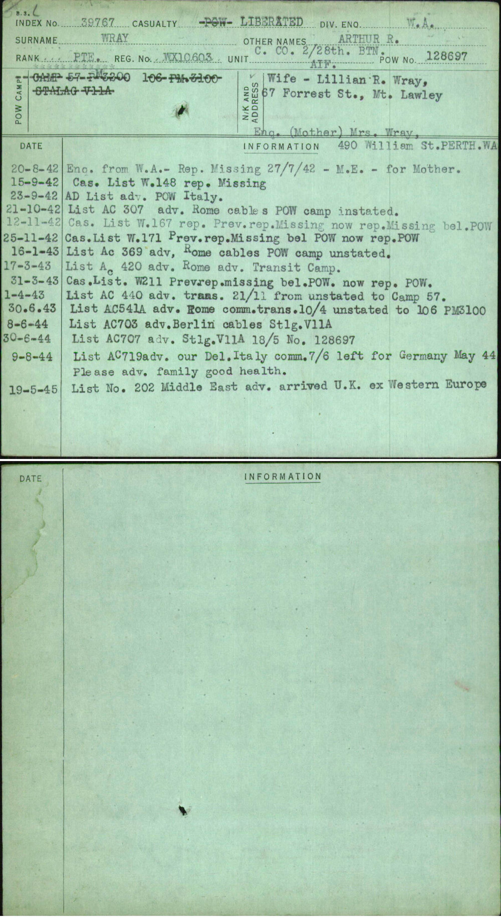 Wray, Arthur R, WX10603