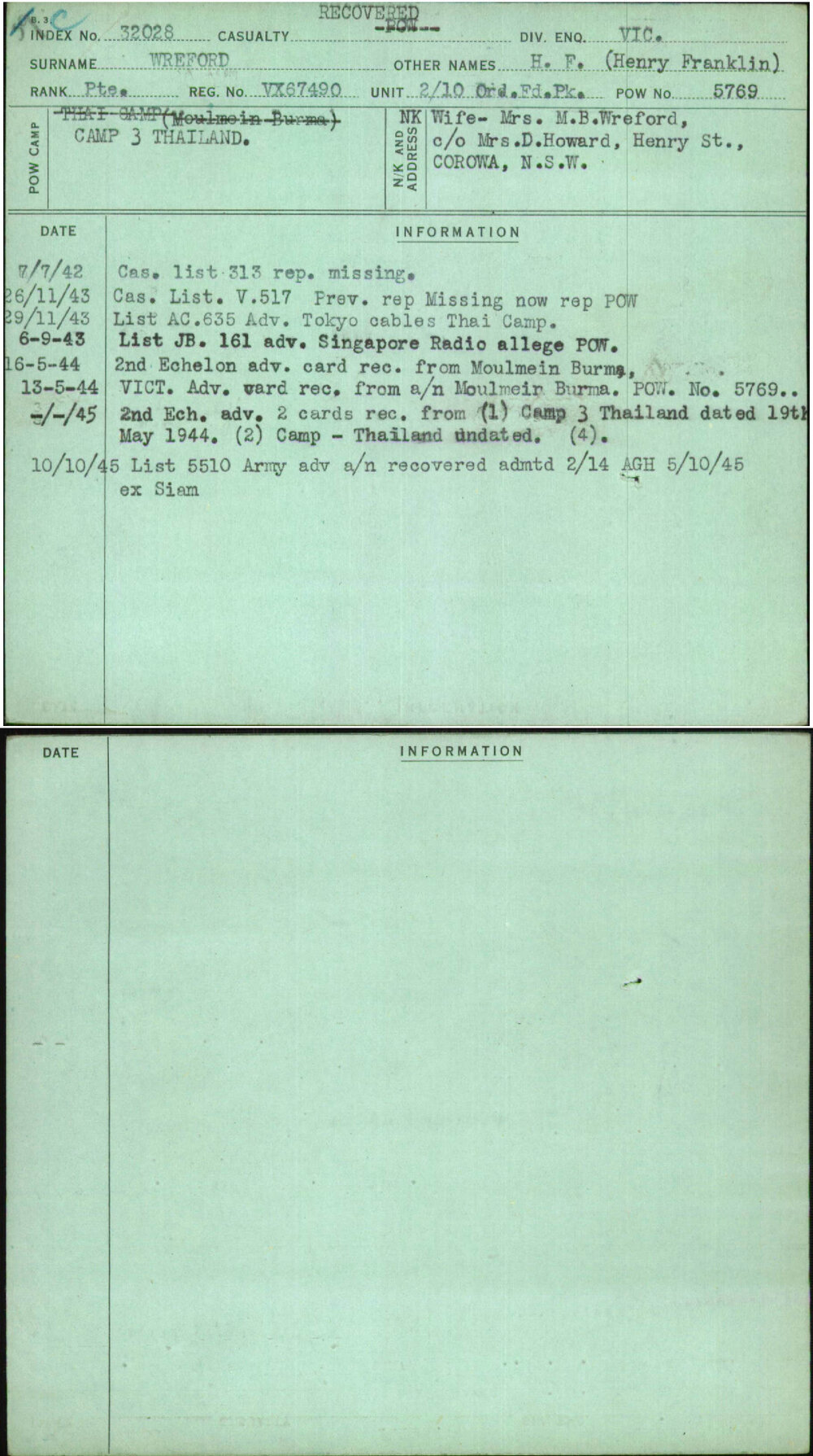 Wreford, H F (Henry Franklin), VX67490