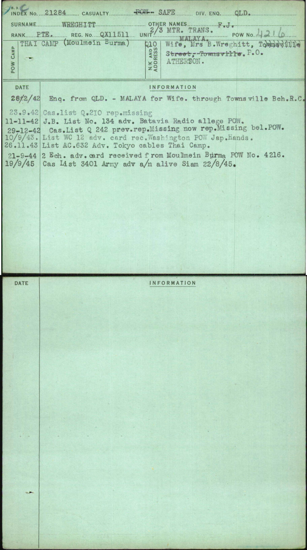 Wreghitt, F J, QX11511