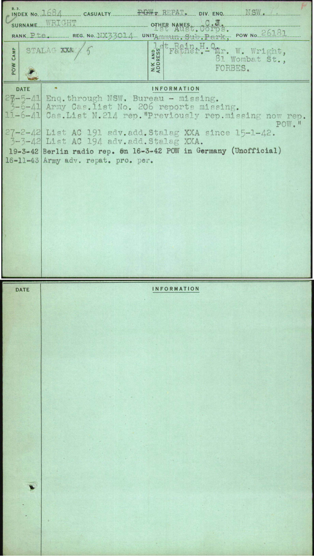 Wright, C J, NX33014