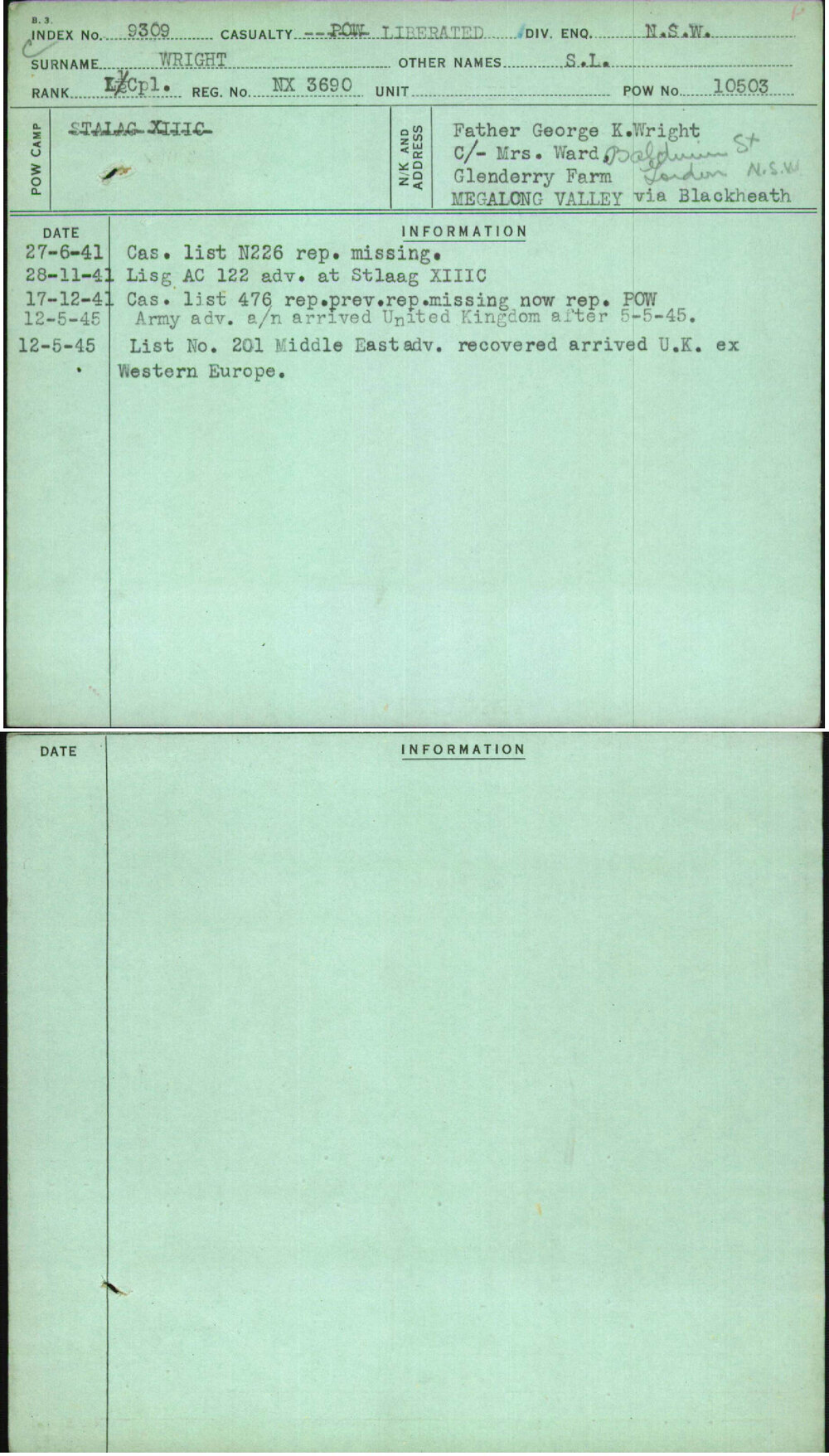 Wright, S L, NX3690