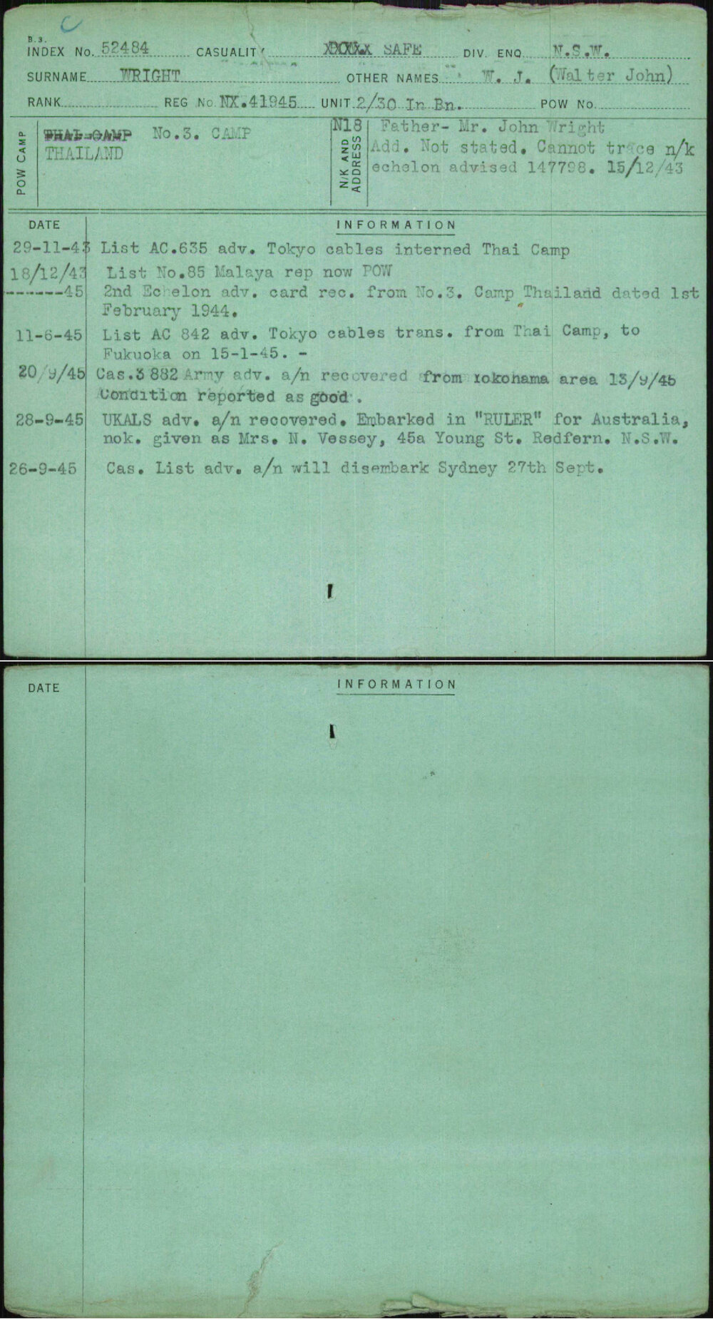 Wright, W J (Walter John), NX41945