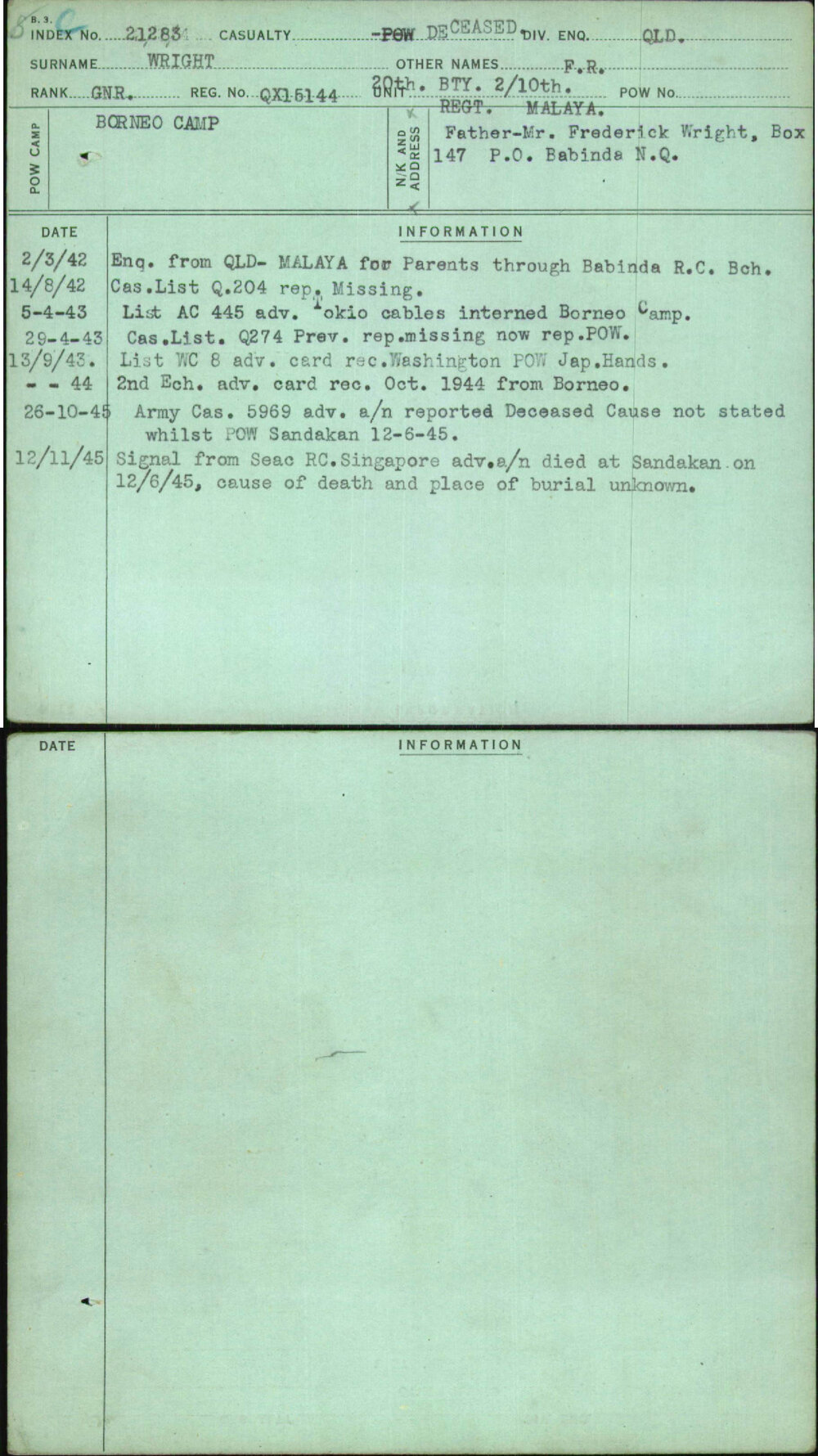 Wright, F R, QX15144