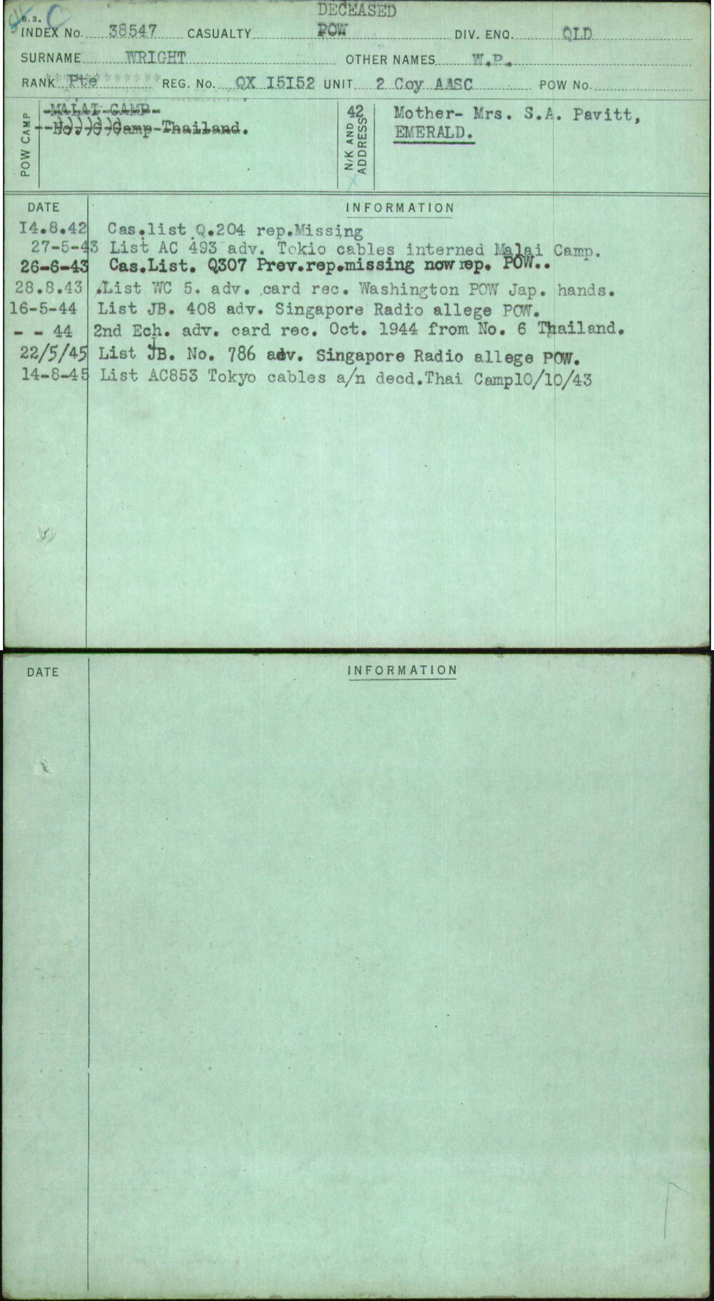 Wright, W P, QX15152