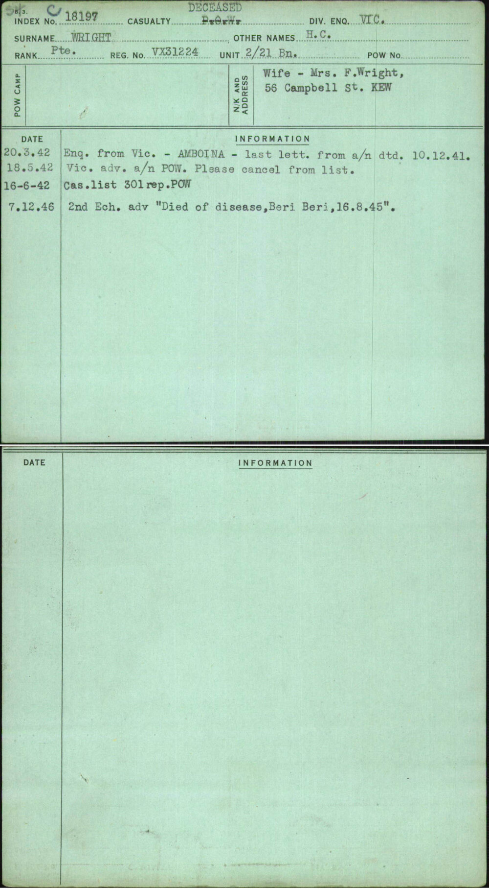 Wright, H C, VX31224