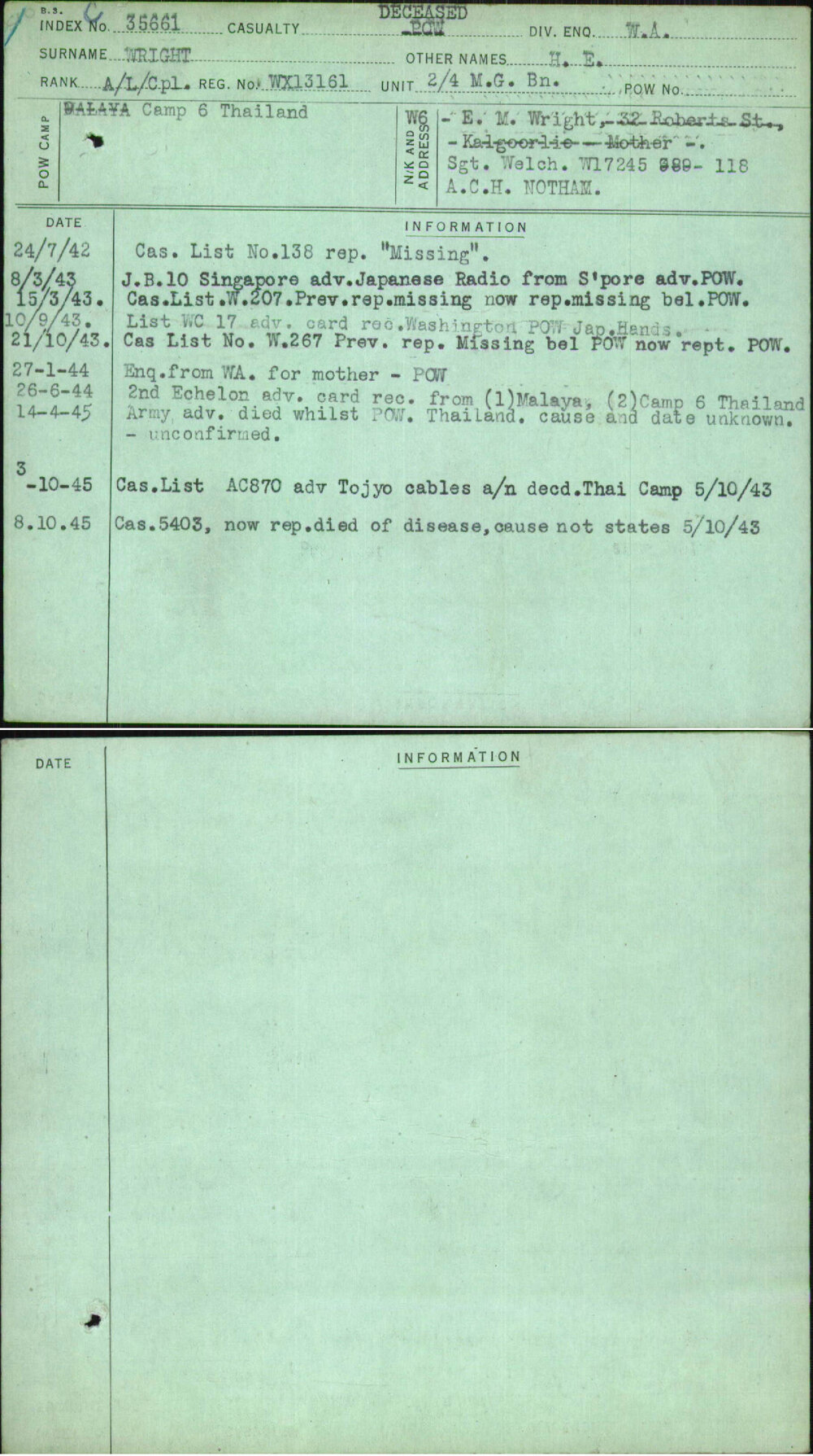 Wright, H E, WX13161