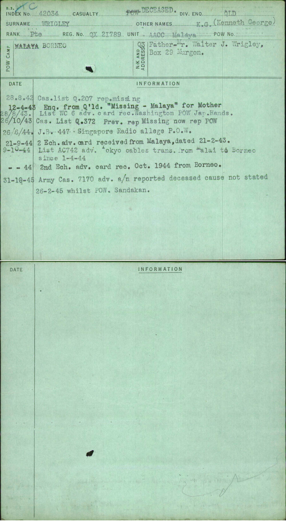 Wrigley, K G (Kenneth George), QX21789