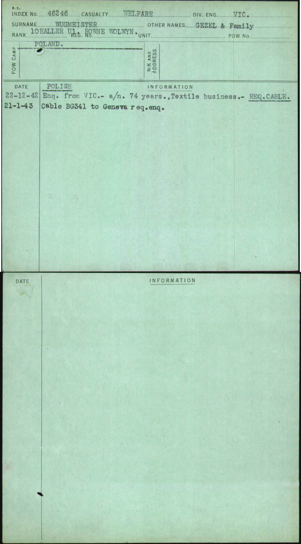 Wugmeister, Gezel &amp; Family, [No Service Number]