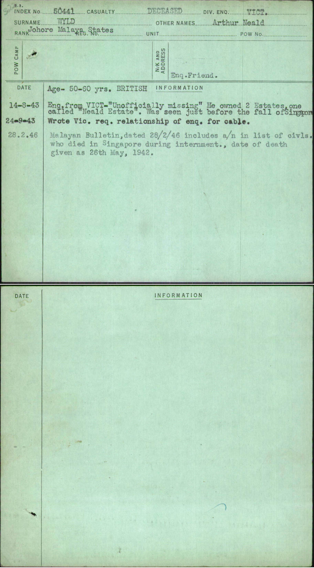 Wyld, Arthur Neald, [No Service Number]