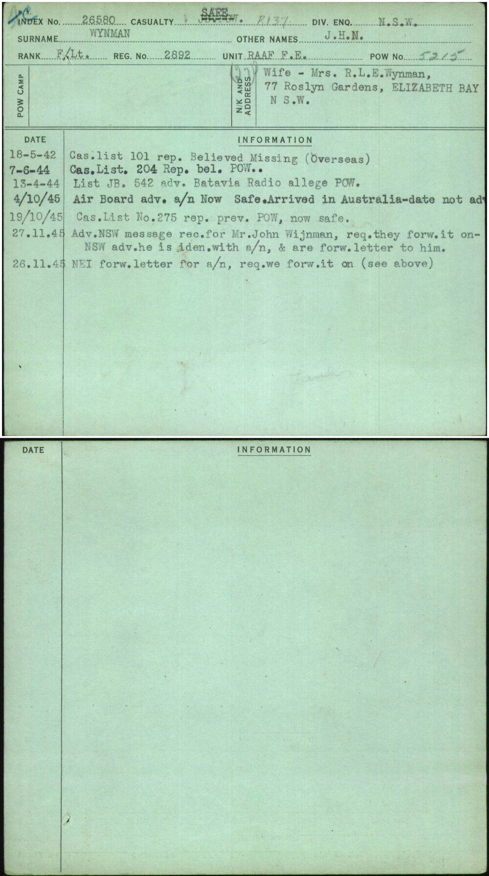 Wynman, J H N, 2892