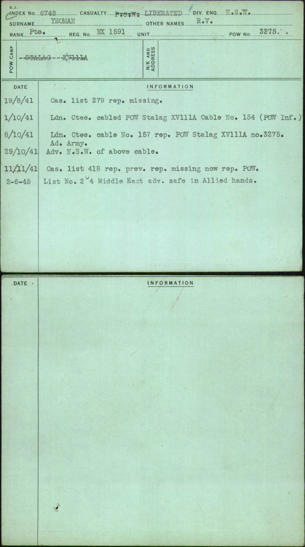 Yeoman, R V, NX1591