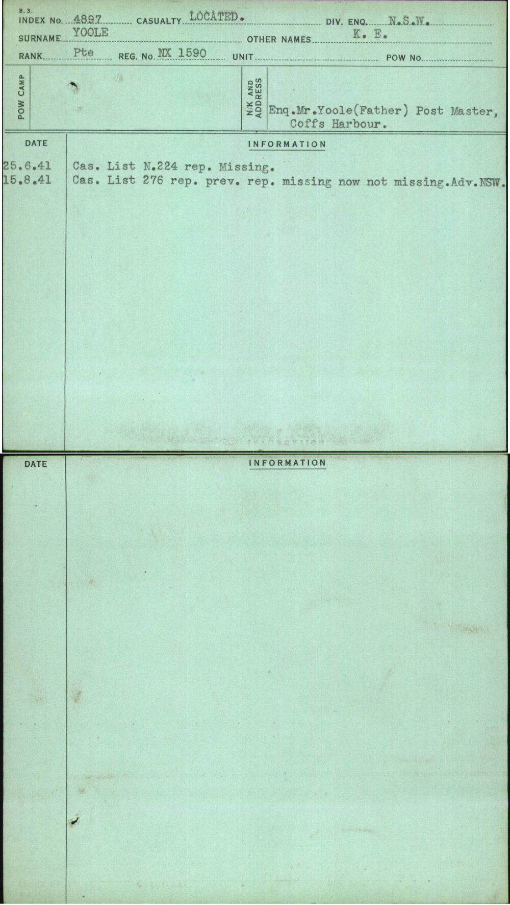 Yoole, K E, NX1590
