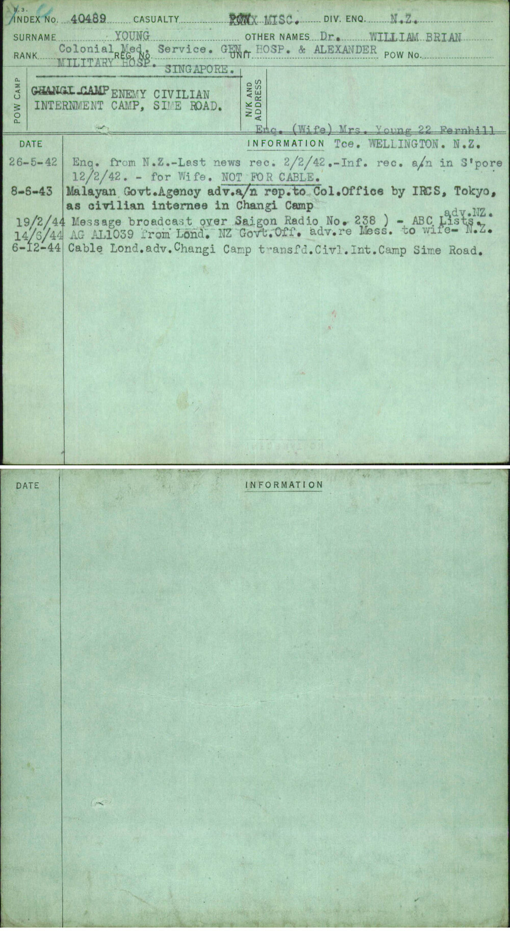 Young, Dr William Brian, [No Service Number]