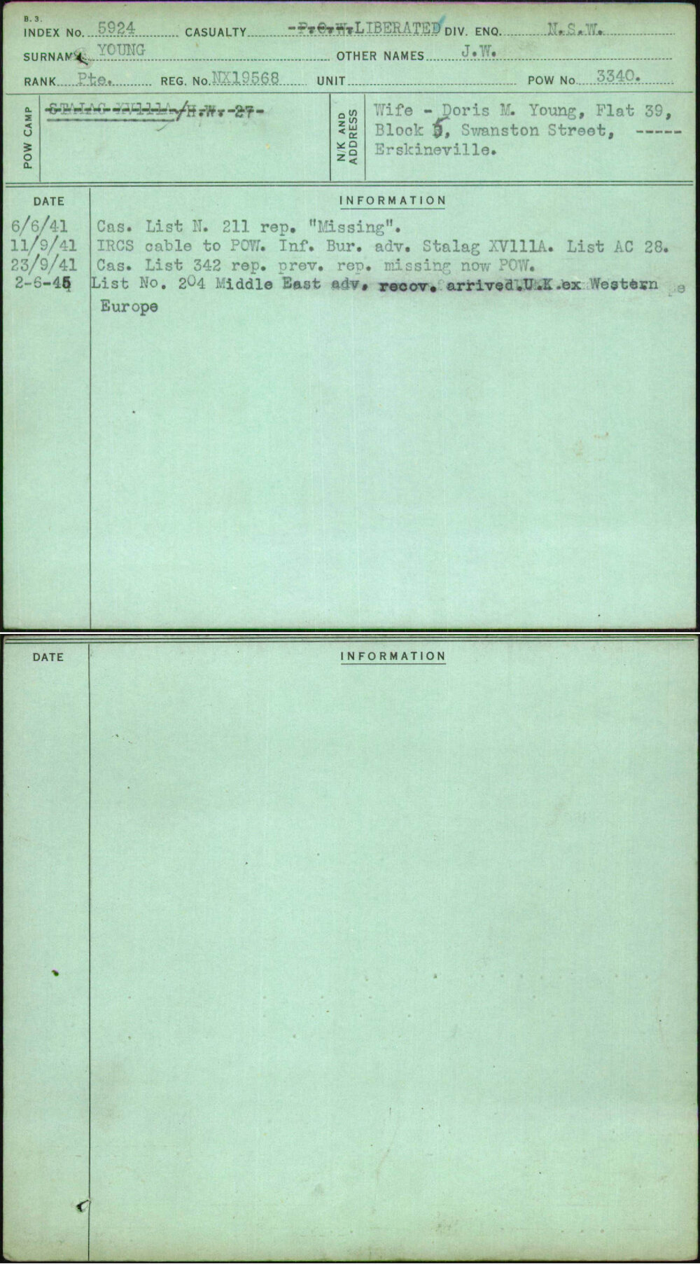 Young, J W, NX19568