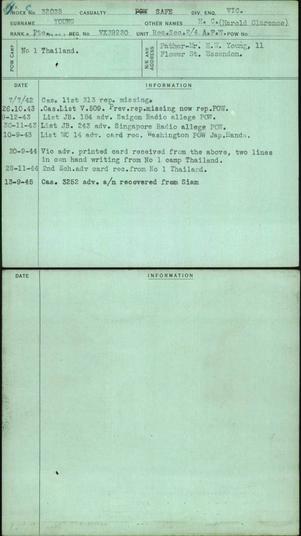 Young, H C (Harold Clarence), VX39230