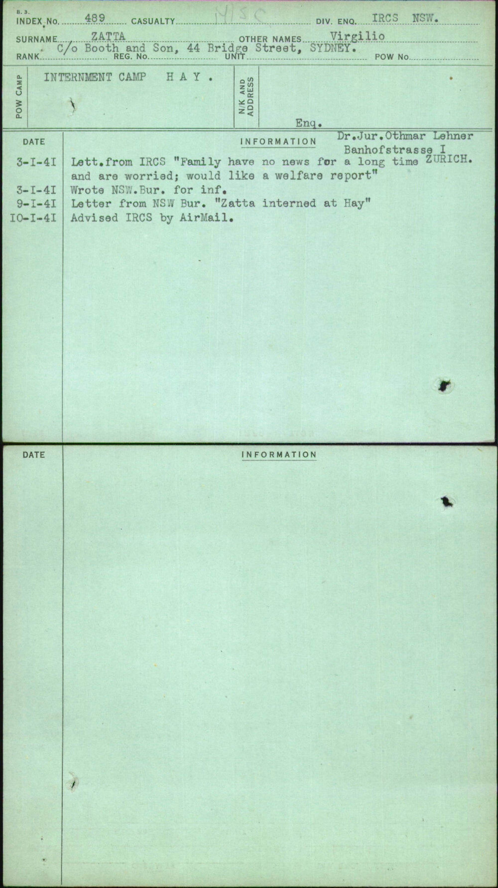 Zatta, Virgilio, [No Service Number]