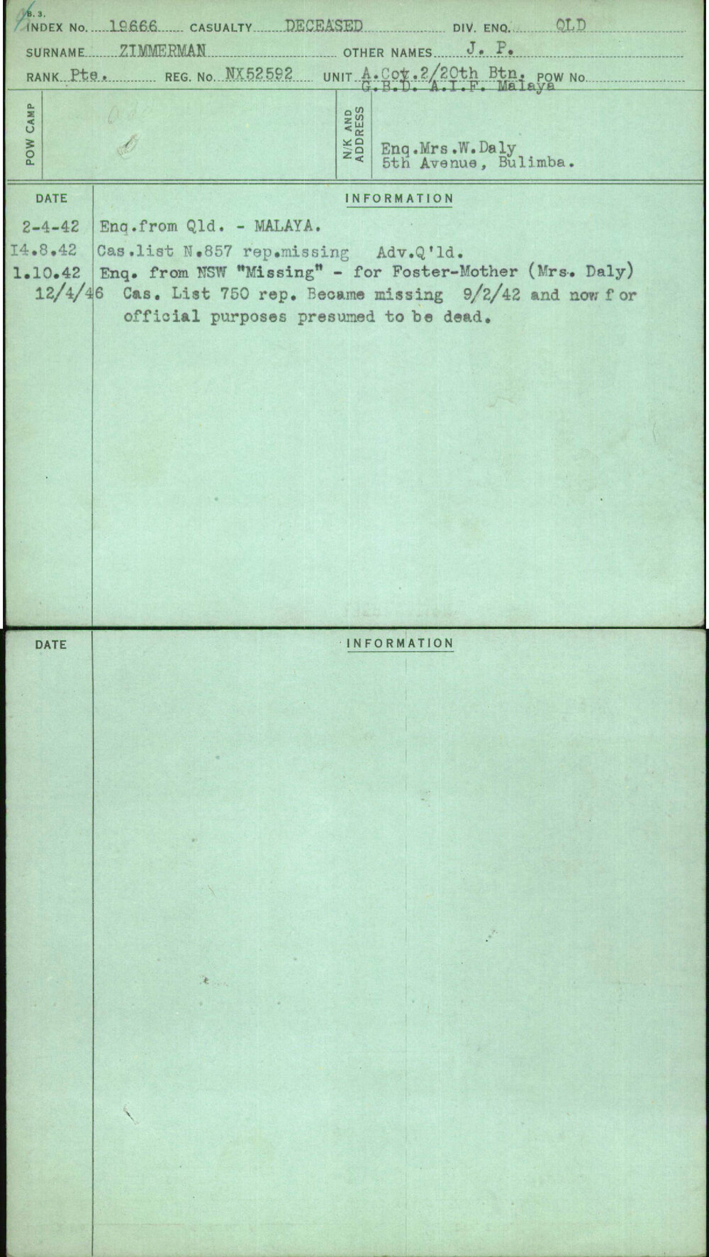 Zimmerman, J P, NX52592