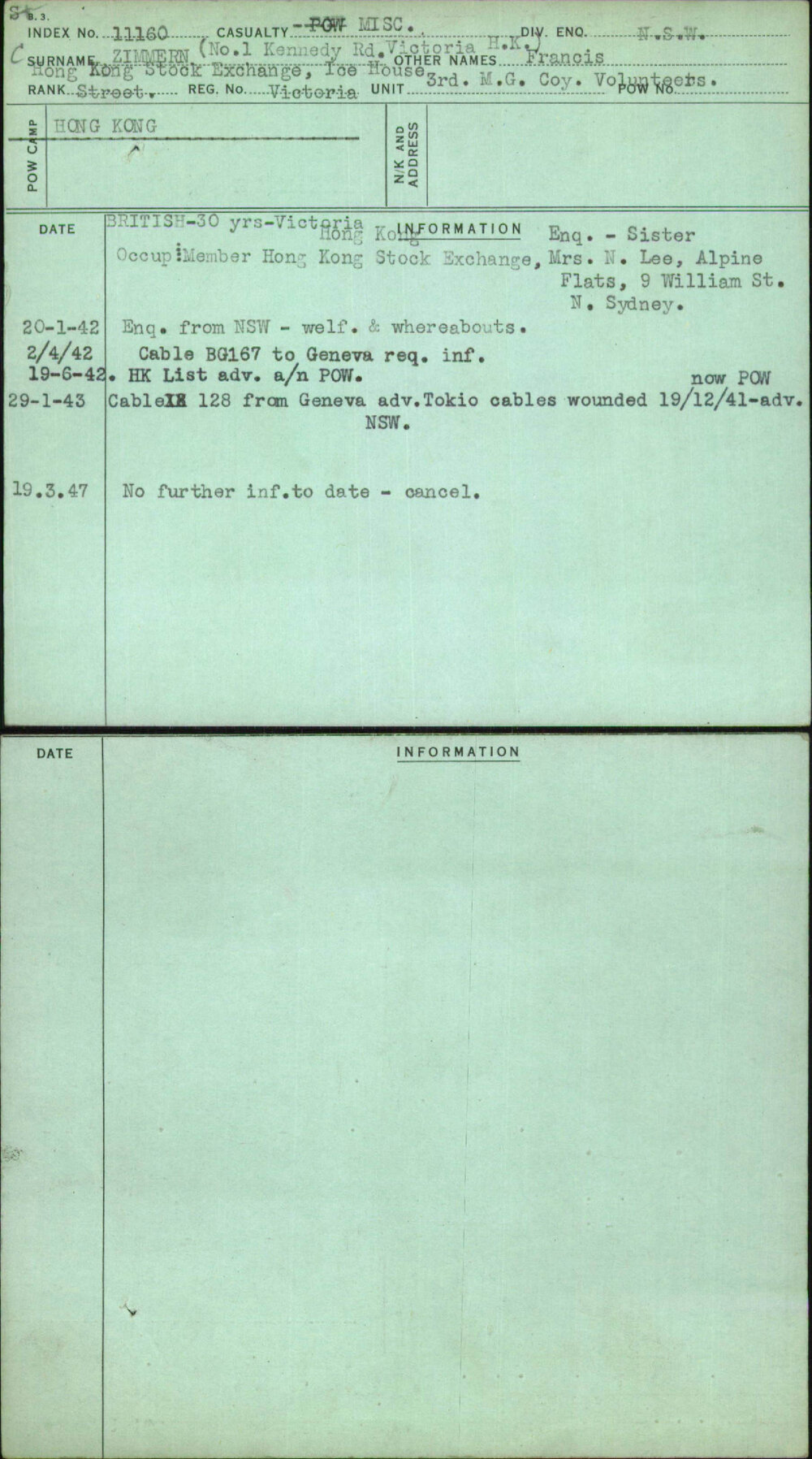 Zimmern, Francis, [No Service Number]