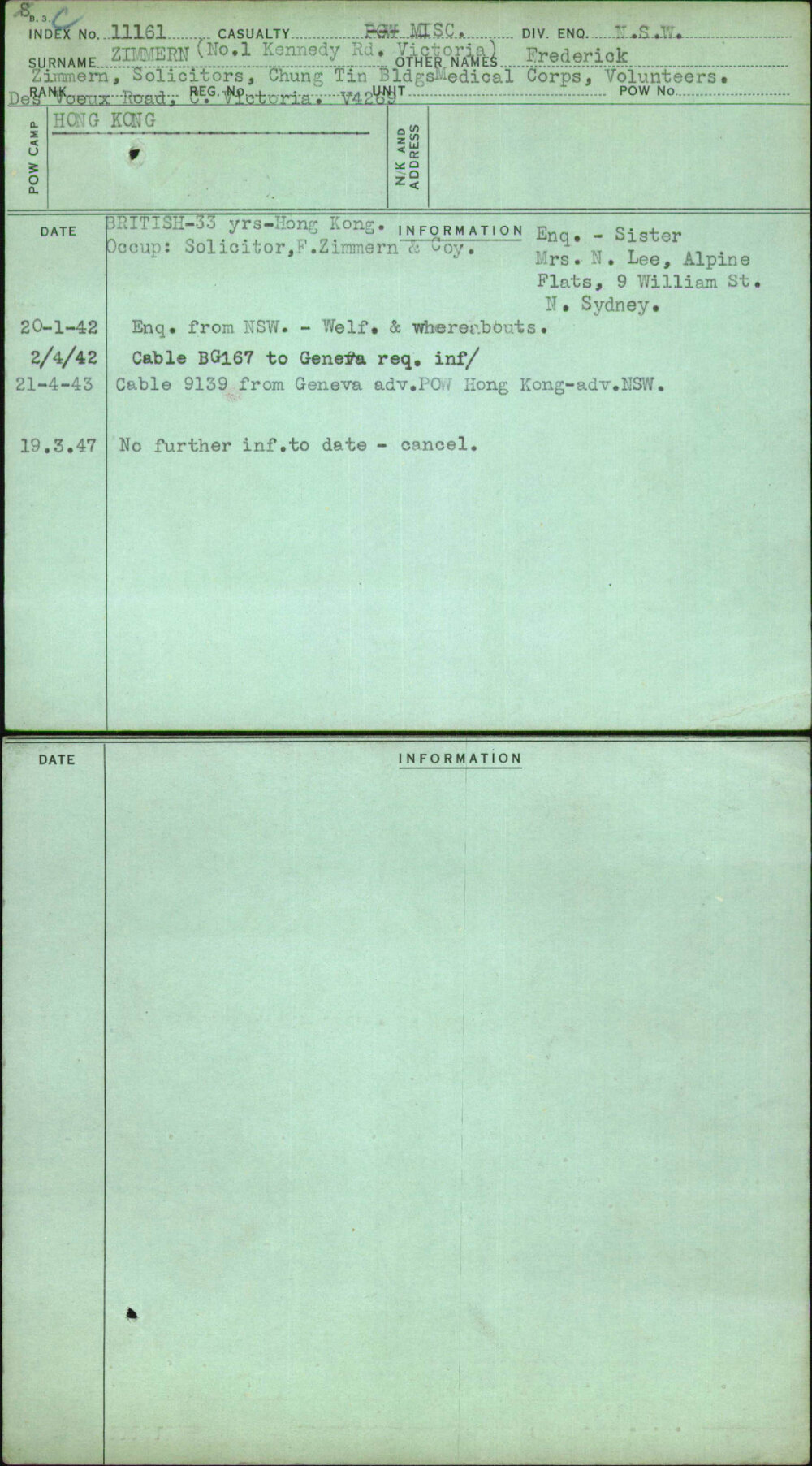 Zimmern, Frederick, [No Service Number]