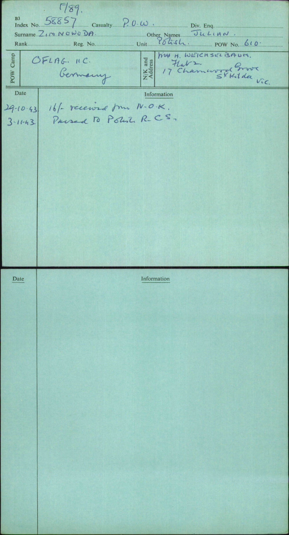 Zimnowoda, Julian, [No Service Number]