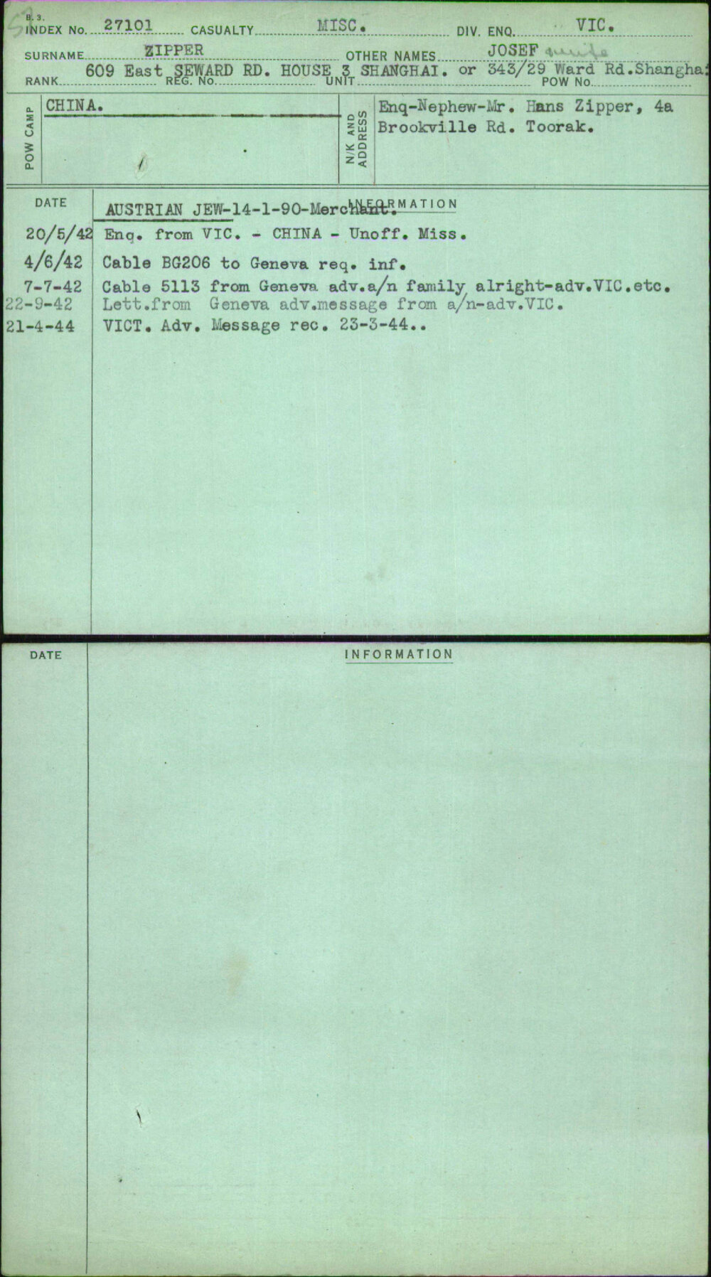 Zipper, Josef, [No Service Number]