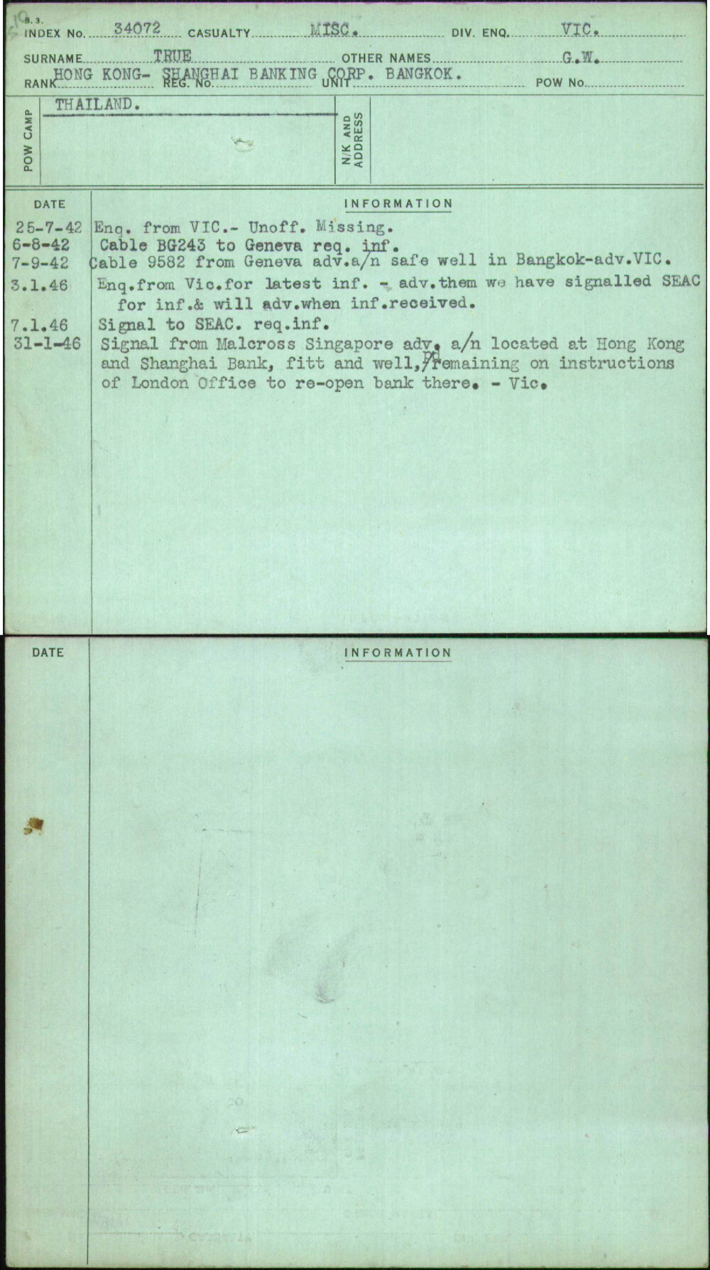 True, G W, [No Service Number]