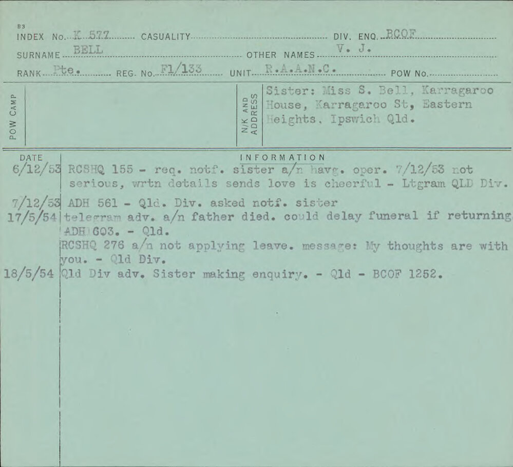 Bell, V J, F1/133