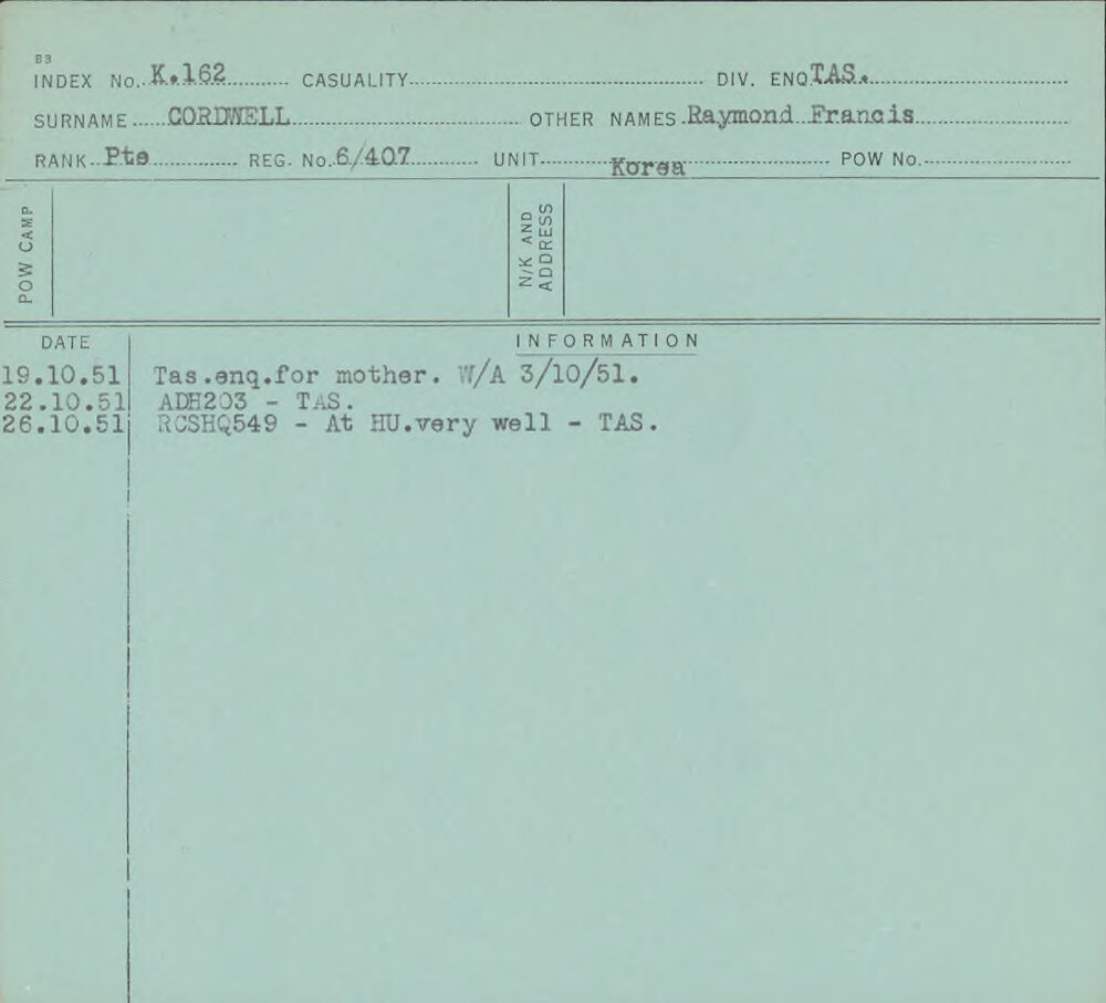 Cordwell, Raymond Francis, 6/407