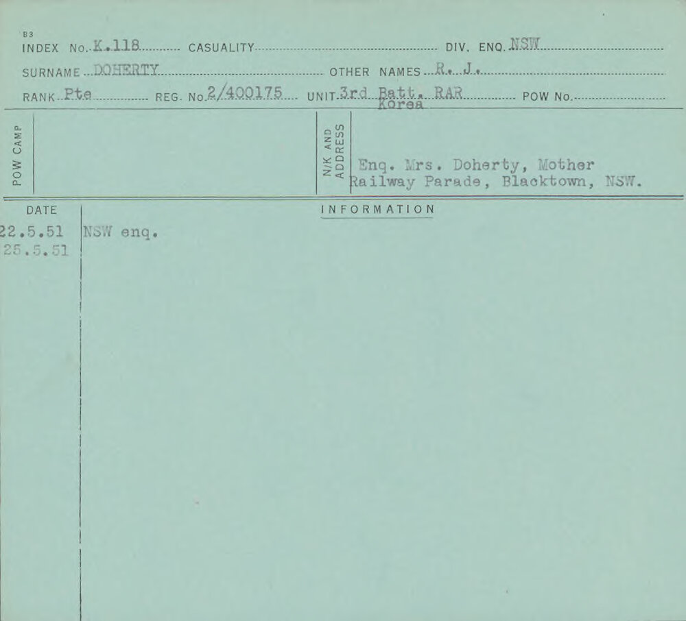 Doherty, R J, 2/400175
