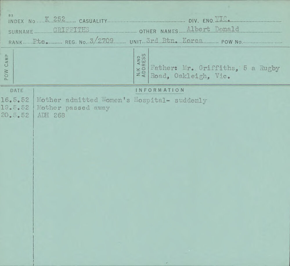 Griffiths, Albert Donald, 3/2709